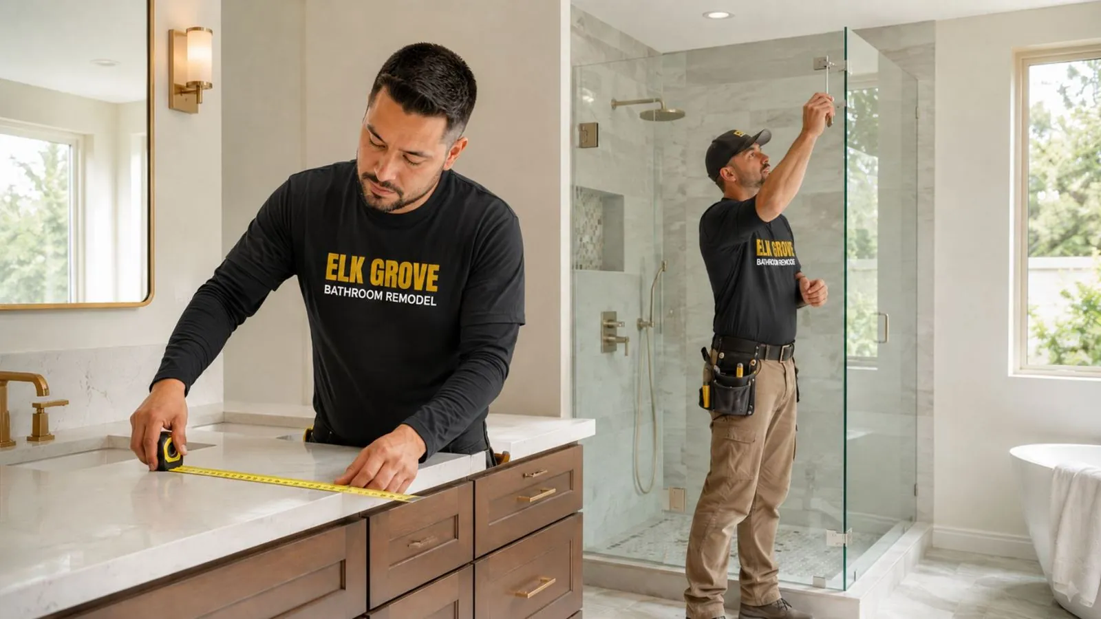 Remodeled bathroom with soaking tub and walk-in shower in Elk Grove, CA