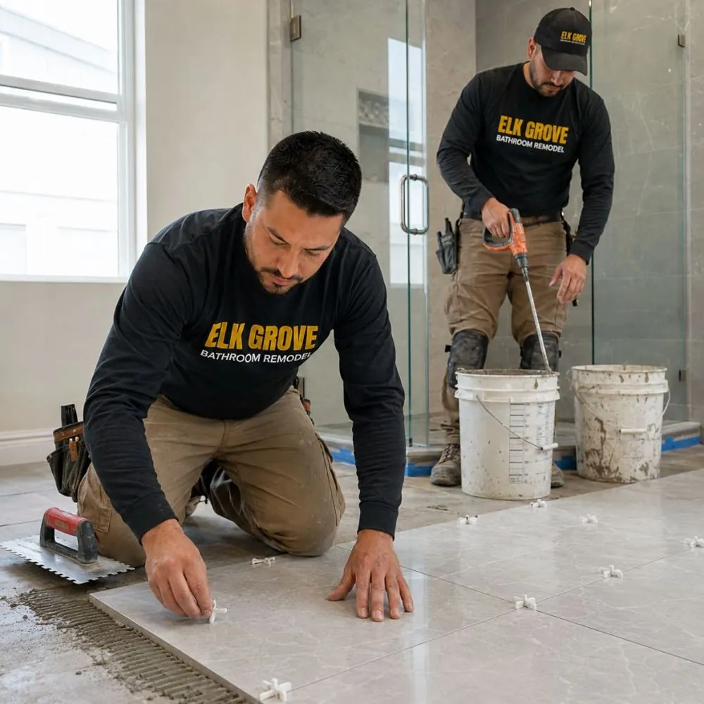 Bathroom tile and flooring installation detail in Elk Grove