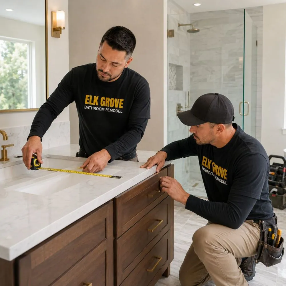 New bathroom vanity and countertop installed during an Elk Grove remodel